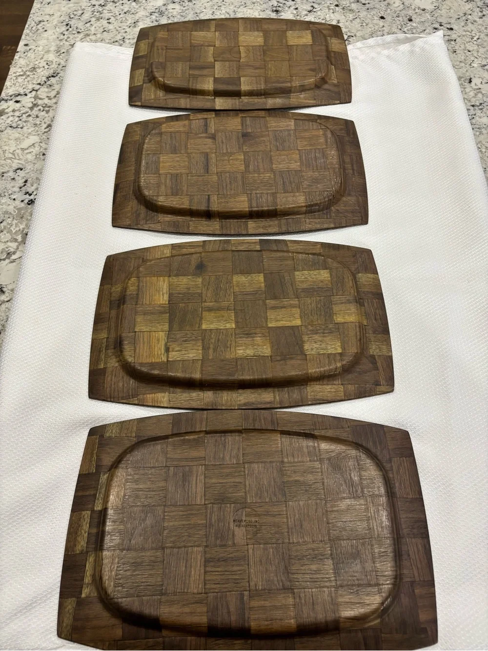 MCM Vintage Weavewood Minneapolis Walnut Serving Platter Charcuterie Board 4 set